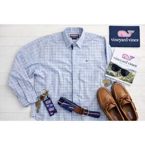 Vineyard Vines Men’s Blue, White & Pink Plaid Dress Shirt Sz. XL